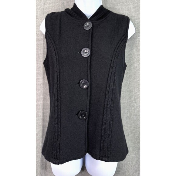 Coldwater Creek Jackets & Blazers - Coldwater Creek Women's Wool Blend Hooded Sweater Vest Size XS Black